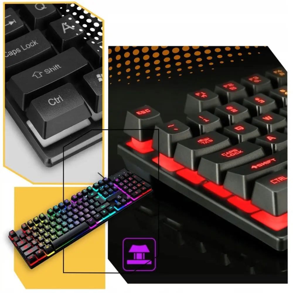 TF200 Zestaw Gamingowy Klawiatura Przewodowa + Mysz LED Podświetlenie RGB Anti-Ghosting