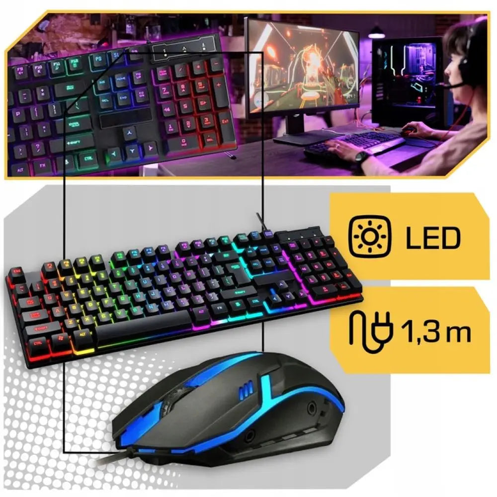 TF200 Zestaw Gamingowy Klawiatura Przewodowa + Mysz LED Podświetlenie RGB Anti-Ghosting