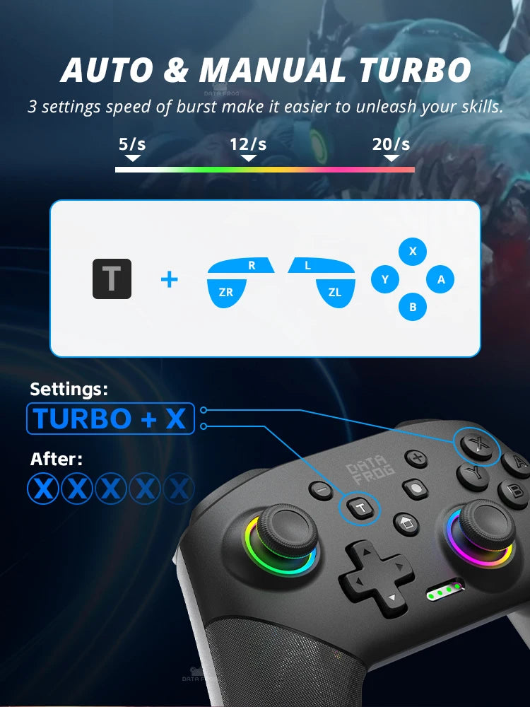 DATA FROG S80 – Bezprzewodowy Kontroler do Nintendo Switch / OLED / Lite / PC z RGB i Turbo