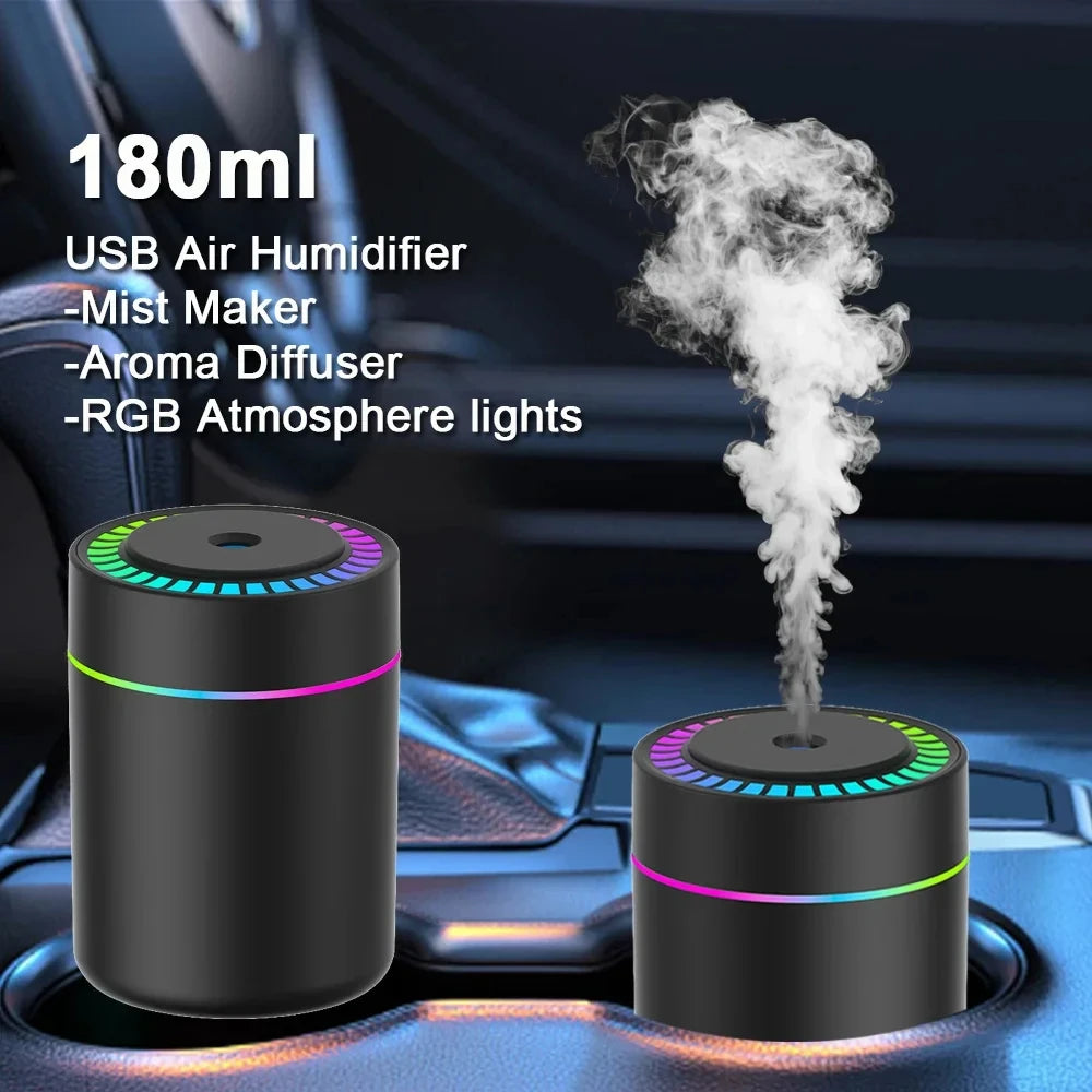 Mini Nawilżacz Powietrza USB 180ml z Aromaterapią i Podświetleniem LED — Dom, Samochód, Sypialnia