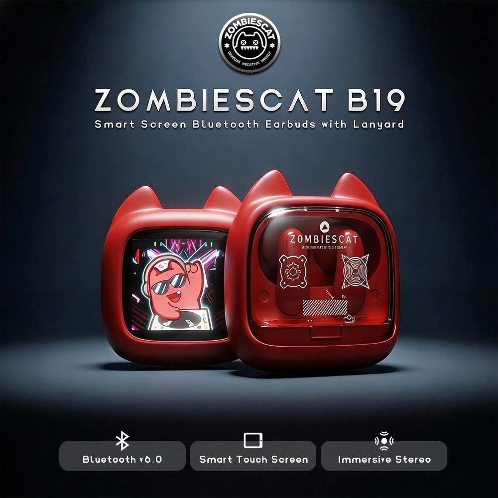Zombies Cat B19 Słuchawki Bezprzewodowe TWS Bluetooth 6.0 z Ekranem Dotykowym LCD