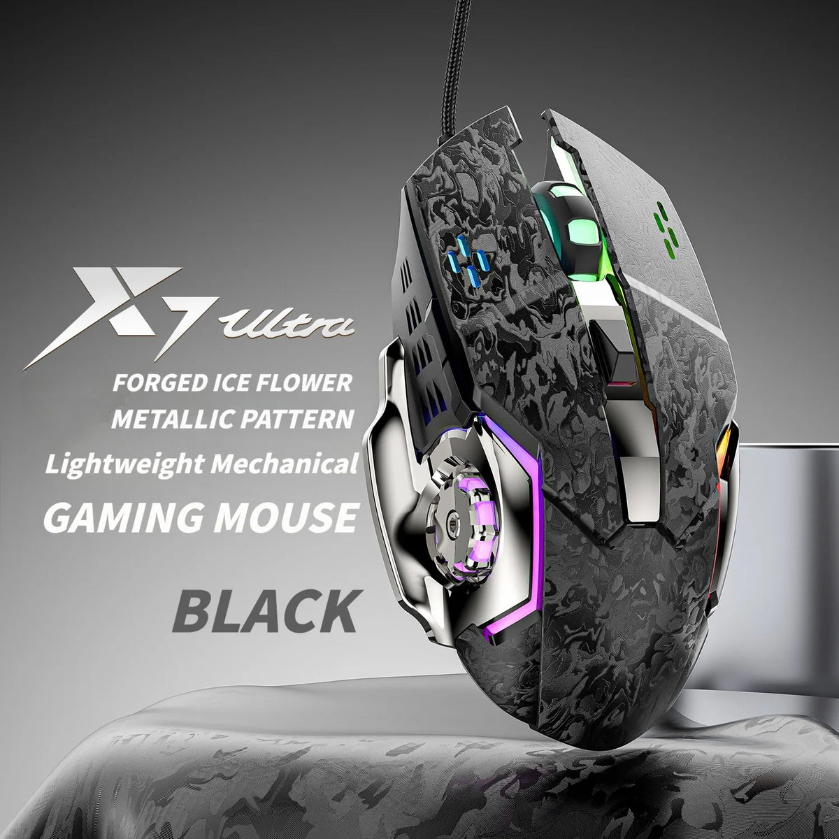 Vibe X7 – Przewodowa Mysz dla Graczy RGB 7200 DPI z Ergonomicznym Uchwytem