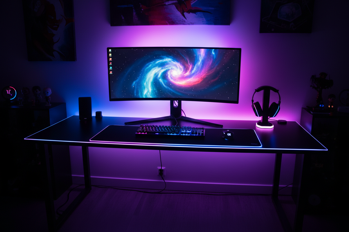 Biurko z oświetleniem RGB – kolorowe LED i akcesoria gamingowe